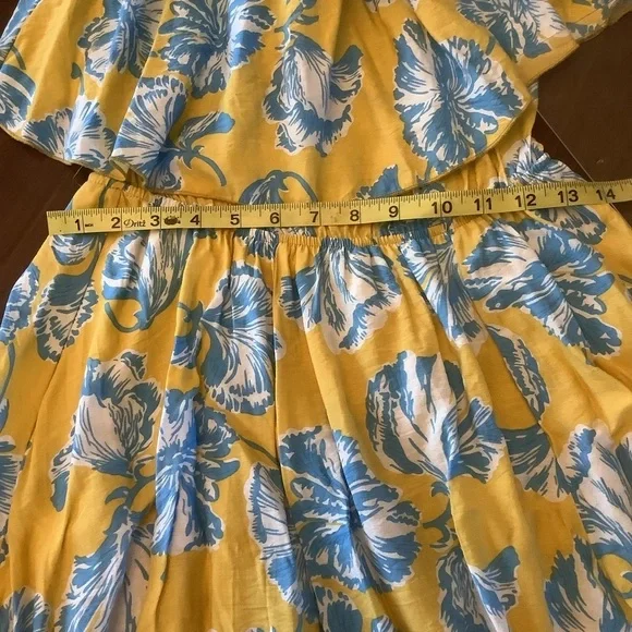 Lulus Love Boldly Yellow Blue Floral Off Shoulder Maxi Dress | Size Small - Picture 7 of 7